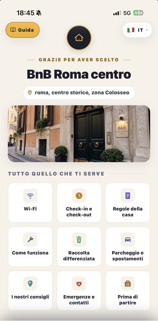 La pagina ospite aperta sul telefono